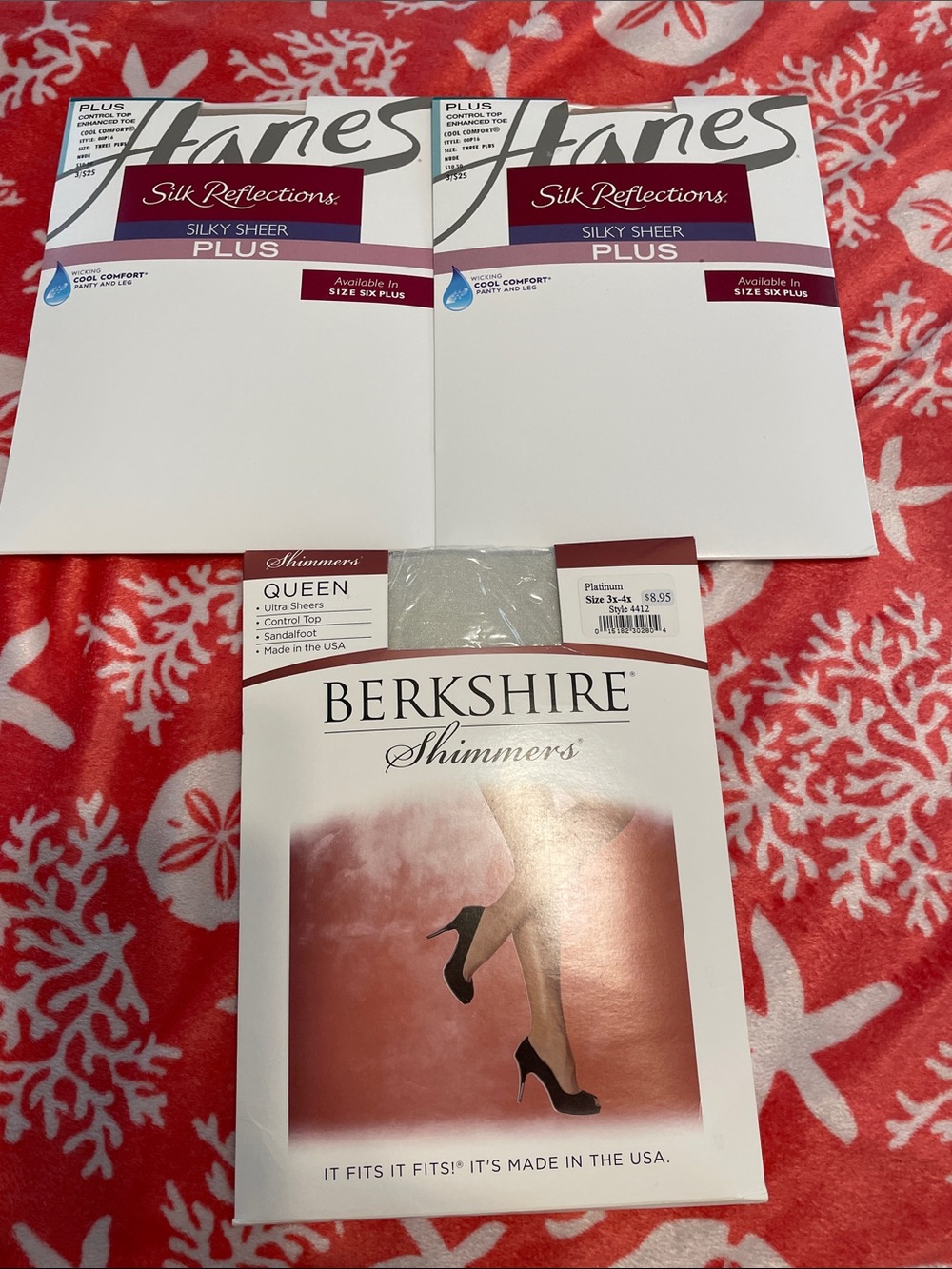 Hanes Silk Reflections Plus & Berkshire Shimmers Hosiery Pack - White & Red